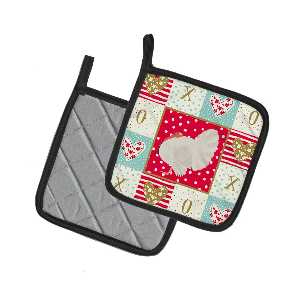 White Holland Turkey Love Pot Holder Set of 2 Heat Resistant Quilted Hot Pads 7.5 x 7.5 Inch, Insulated Kitchen Trivets for Cooking & Baking