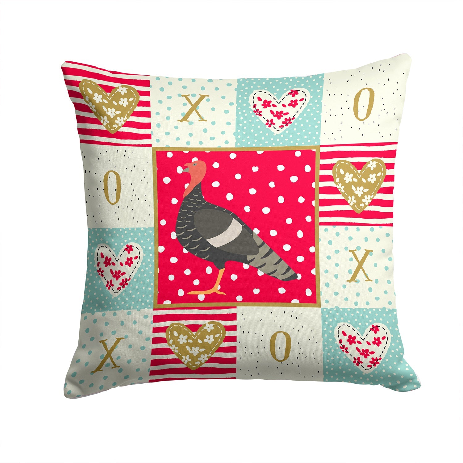 Marragansett Turkey Love Decorative Throw Pillow 14x14 Indoor Outdoor Accent Cushion, Fabric Cover with Insert for Sofa, Bed, Porch & Living Room