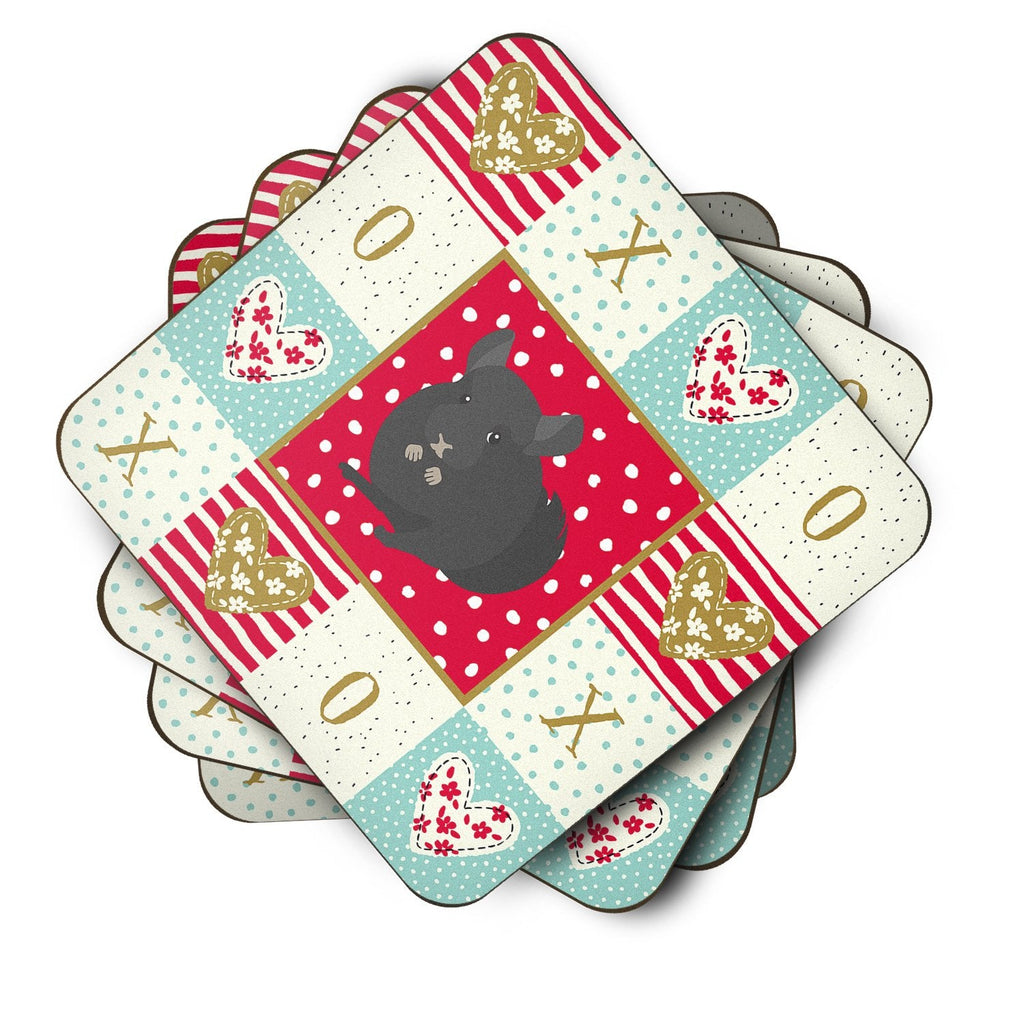Charcoal Chinchilla Love Foam Coasters Set of 4 Cup Coasters for Indoor Outdoor, Tabletop Protection, Anti Slip, Mouse pad Material