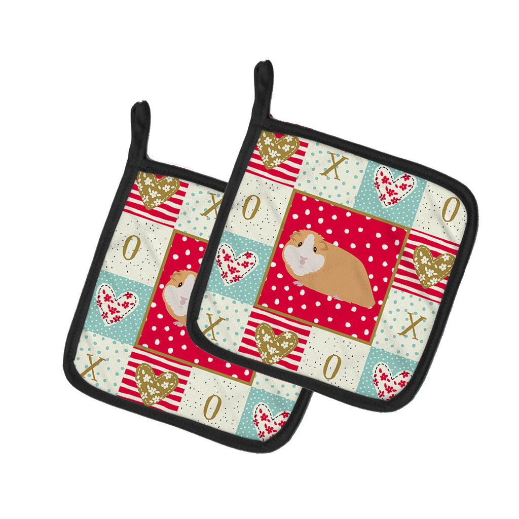 American Guinea Pig Love Pot Holder Set of 2 Heat Resistant Quilted Hot Pads 7.5 x 7.5 Inch, Insulated Kitchen Trivets for Cooking & Baking