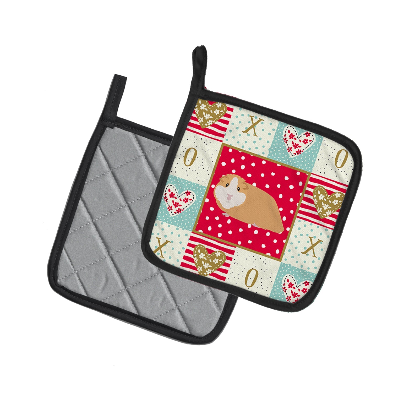 American Guinea Pig Love Pot Holder Set of 2 Heat Resistant Quilted Hot Pads 7.5 x 7.5 Inch, Insulated Kitchen Trivets for Cooking & Baking