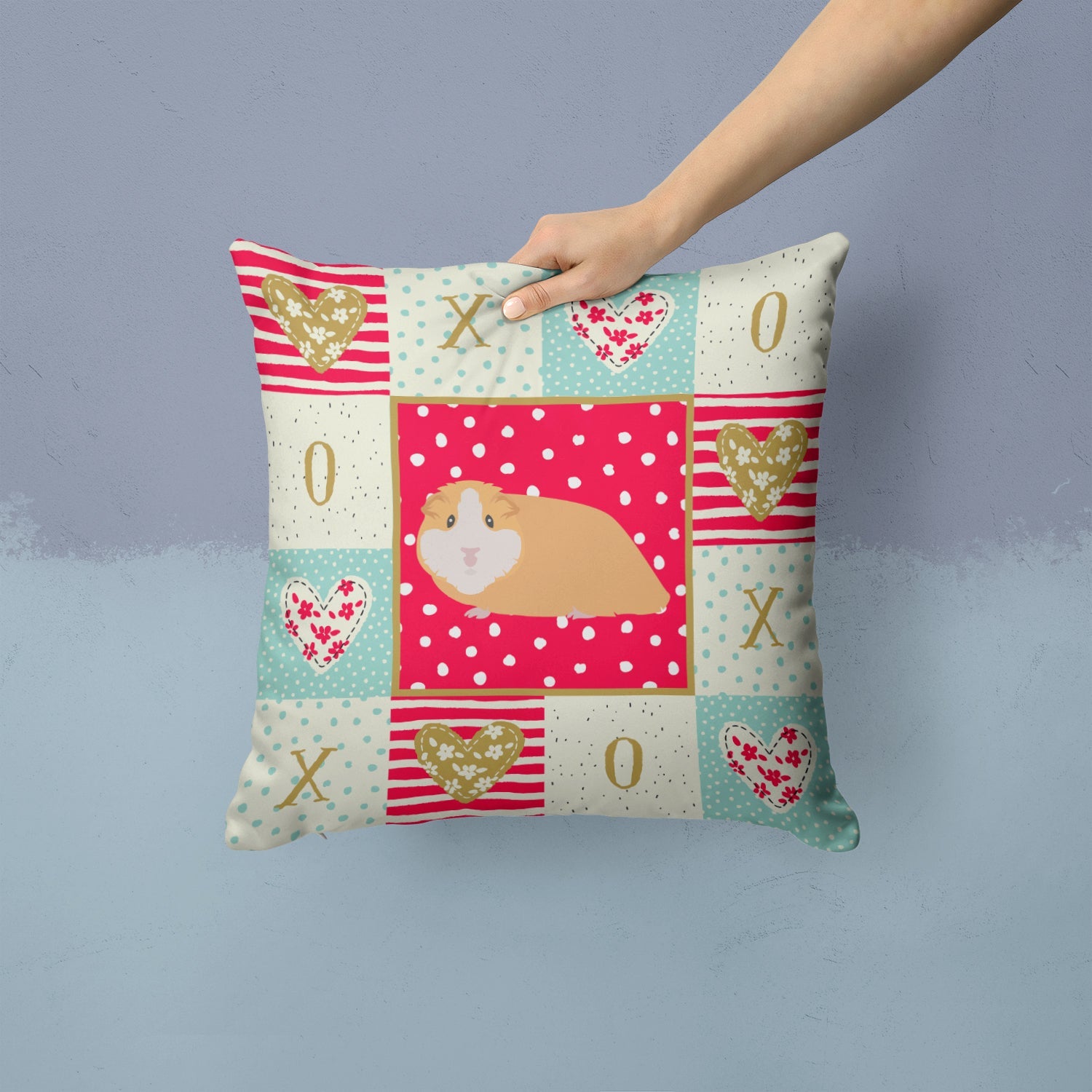 American Guinea Pig Love Decorative Throw Pillow 14x14 Indoor Outdoor Accent Cushion, Fabric Cover with Insert for Sofa, Bed, Porch & Living Room