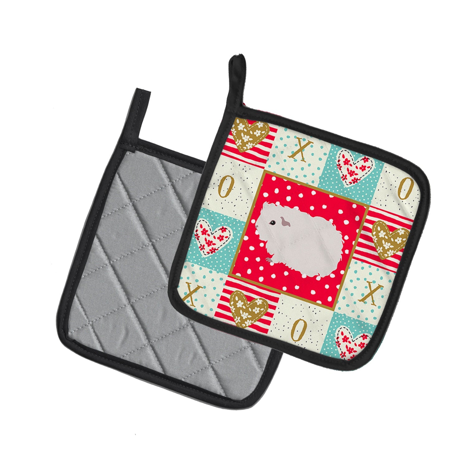 Merino Guinea Pig Love Pot Holder Set of 2 Heat Resistant Quilted Hot Pads 7.5 x 7.5 Inch, Insulated Kitchen Trivets for Cooking & Baking