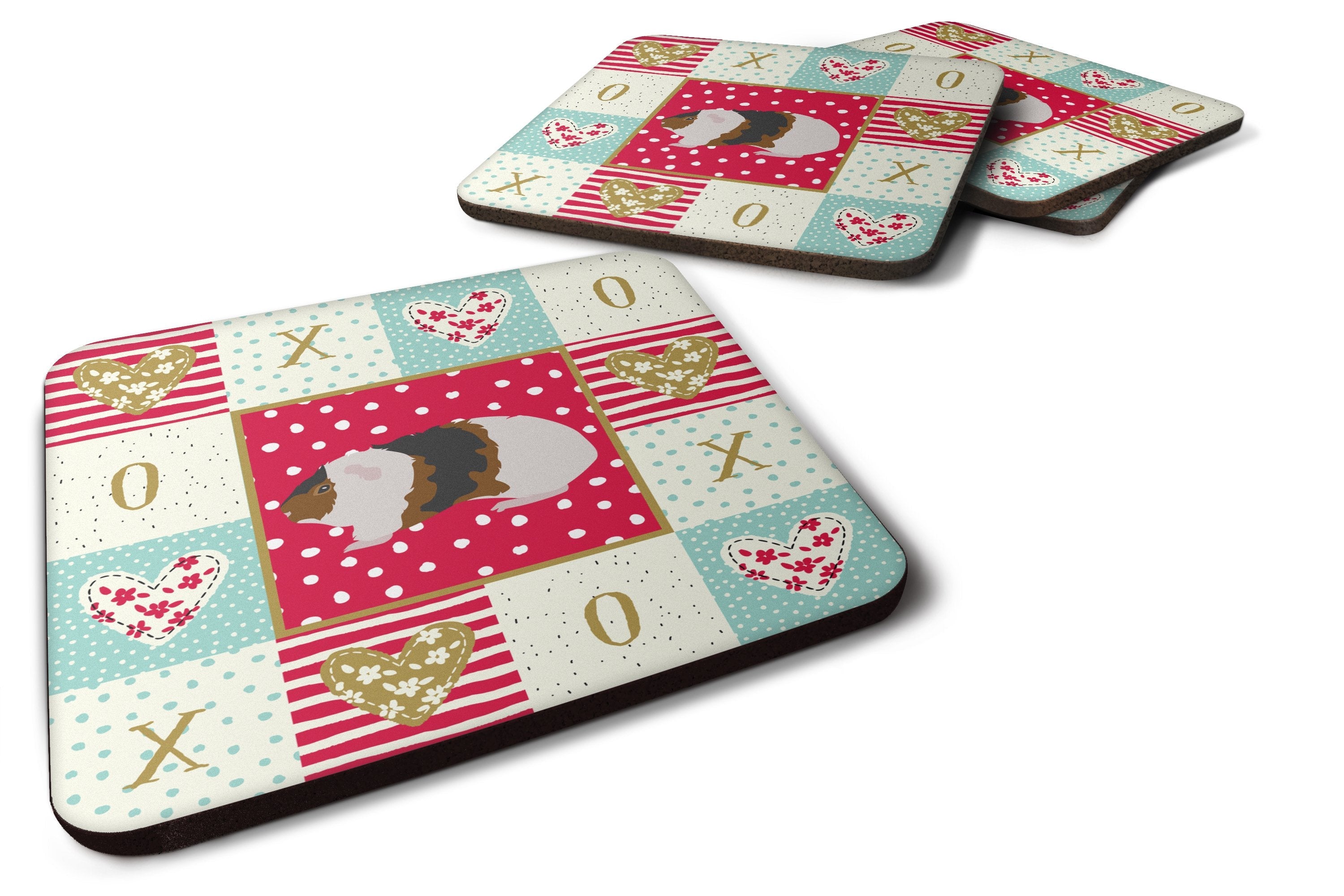 Teddy Guinea Pig Love Foam Coasters Set of 4 Cup Coasters for Indoor Outdoor, Tabletop Protection, Anti Slip, Mouse pad Material