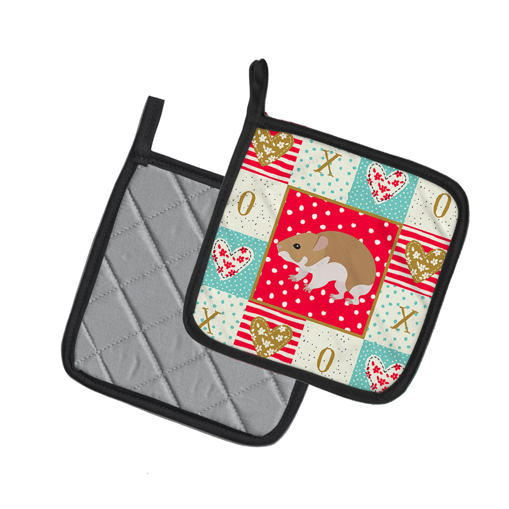 Turkish Hamster Love Pot Holder Set of 2 Heat Resistant Quilted Hot Pads 7.5 x 7.5 Inch, Insulated Kitchen Trivets for Cooking & Baking