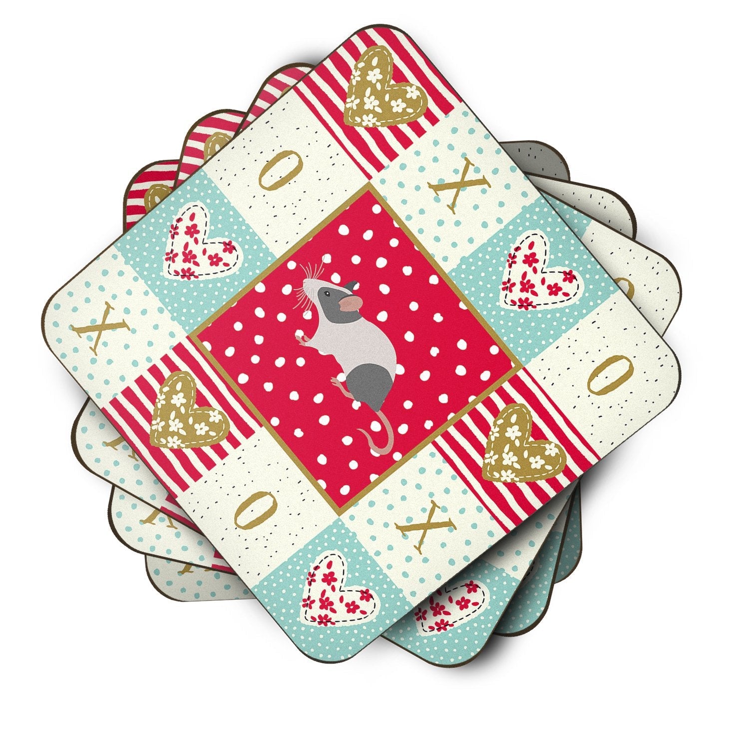 Japanese Mouse Love Foam Coasters Set of 4 Cup Coasters for Indoor Outdoor, Tabletop Protection, Anti Slip, Mouse pad Material