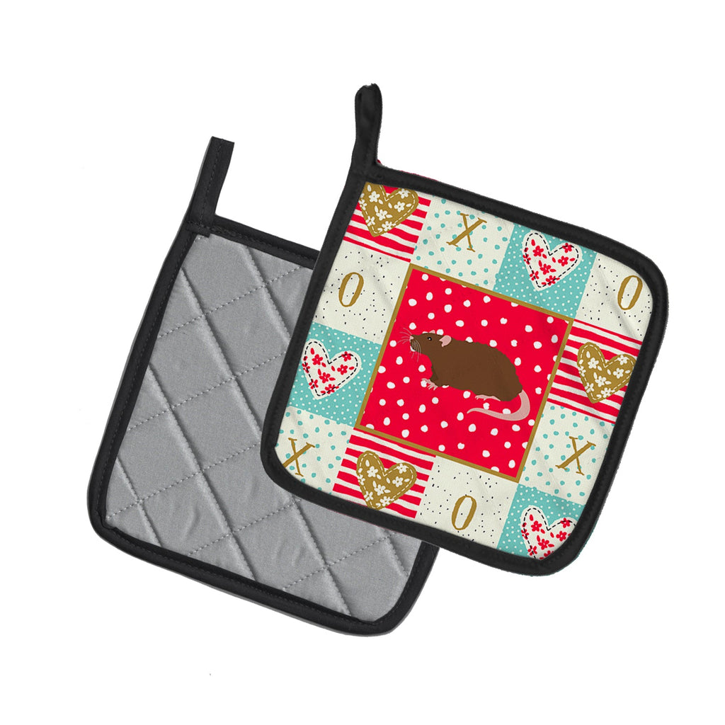 Rex Rat Love Pot Holder Set of 2 Heat Resistant Quilted Hot Pads 7.5 x 7.5 Inch, Insulated Kitchen Trivets for Cooking & Baking