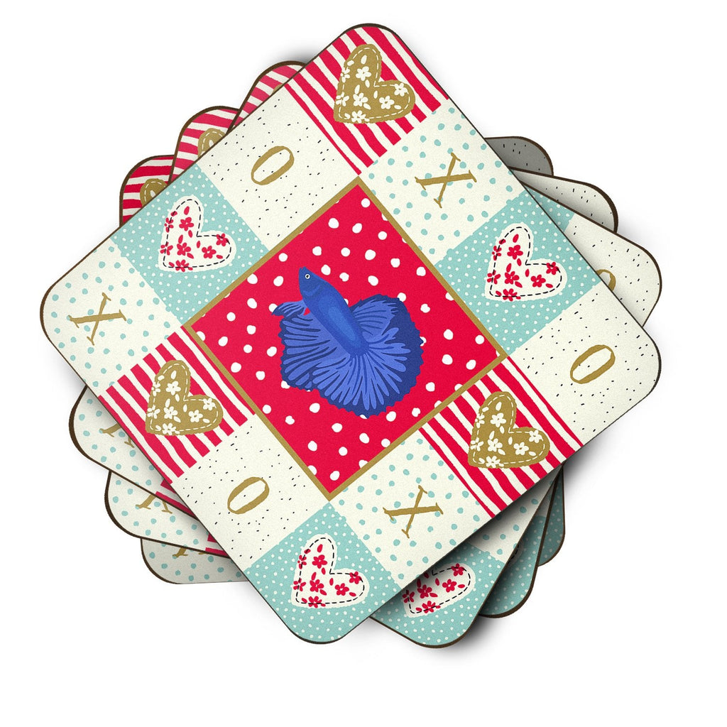 Delta Tail Betta Fish Love Foam Coasters Set of 4 Cup Coasters for Indoor Outdoor, Tabletop Protection, Anti Slip, Mouse pad Material