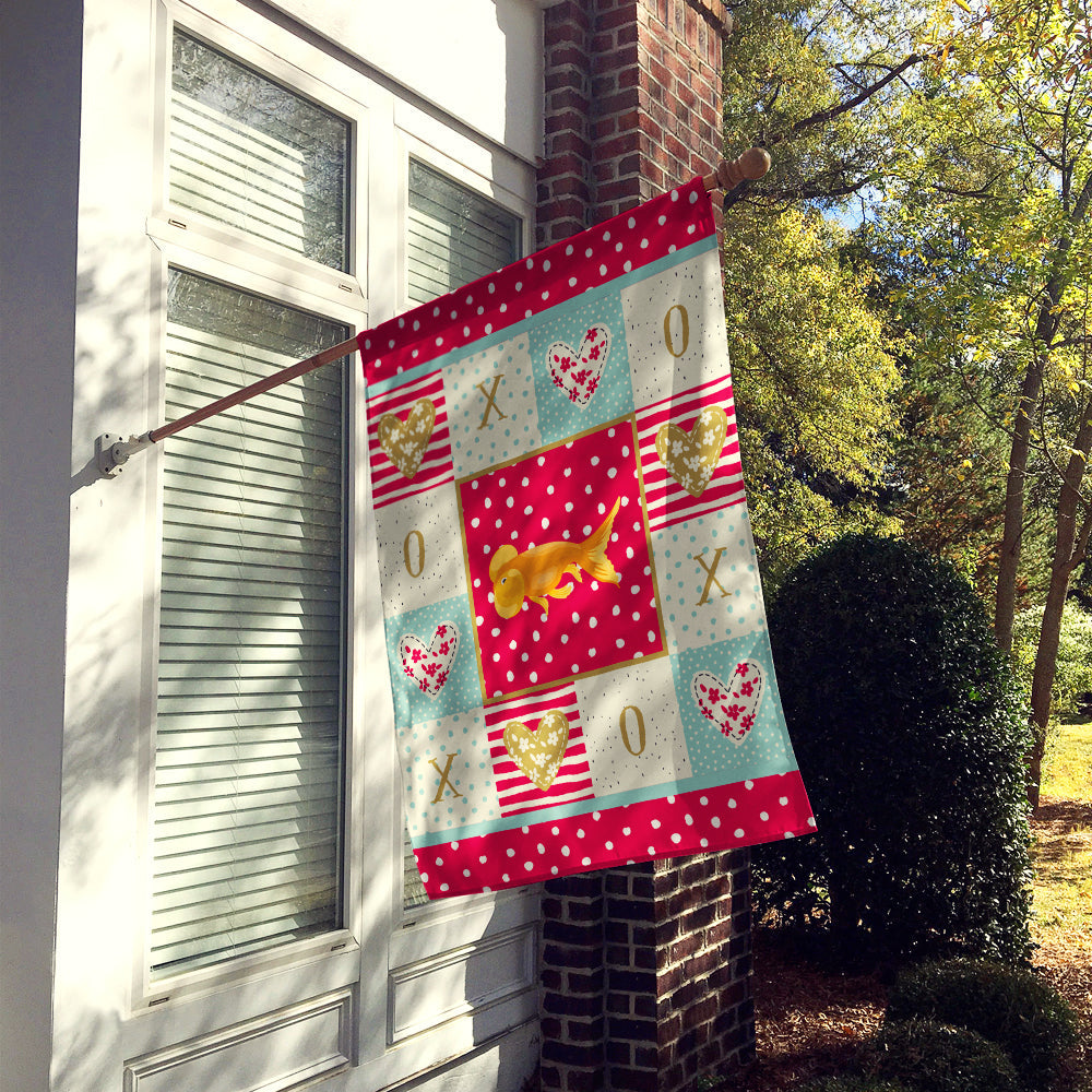 Bubble Eyed Goldfish Love House Flag 28x40 Porch Sleeve Pole Decorative Outside Yard Banner Artwork Wall Hanging, Polyester