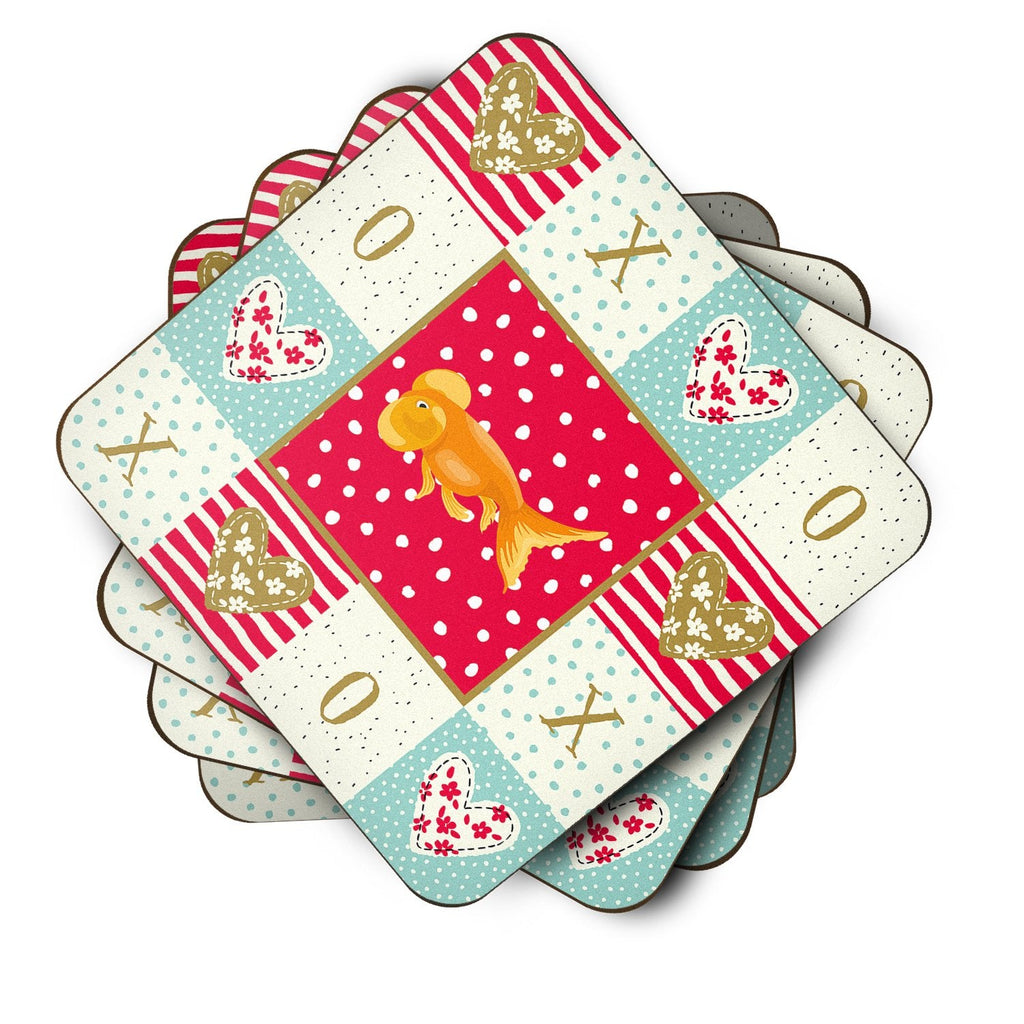 Bubble Eyed Goldfish Love Foam Coasters Set of 4 Cup Coasters for Indoor Outdoor, Tabletop Protection, Anti Slip, Mouse pad Material