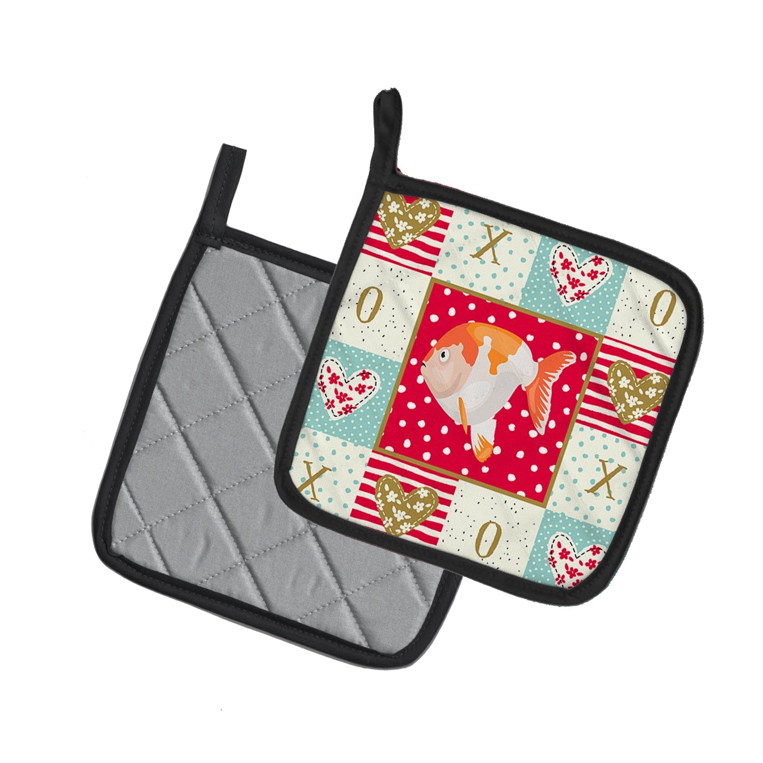 Lionhead Goldfish Love Pot Holder Set of 2 Heat Resistant Quilted Hot Pads 7.5 x 7.5 Inch, Insulated Kitchen Trivets for Cooking & Baking