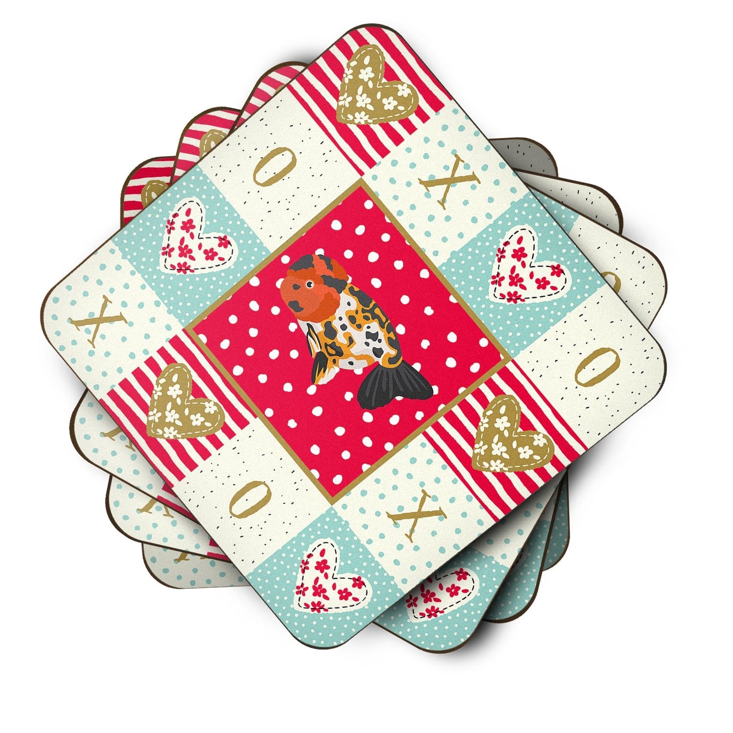 Ranchu Goldfish Love Foam Coasters Set of 4 Cup Coasters for Indoor Outdoor, Tabletop Protection, Anti Slip, Mouse pad Material