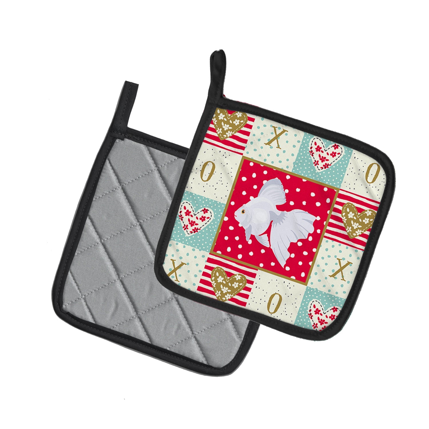Ryukin Goldfish Love Pot Holder Set of 2 Heat Resistant Quilted Hot Pads 7.5 x 7.5 Inch, Insulated Kitchen Trivets for Cooking & Baking