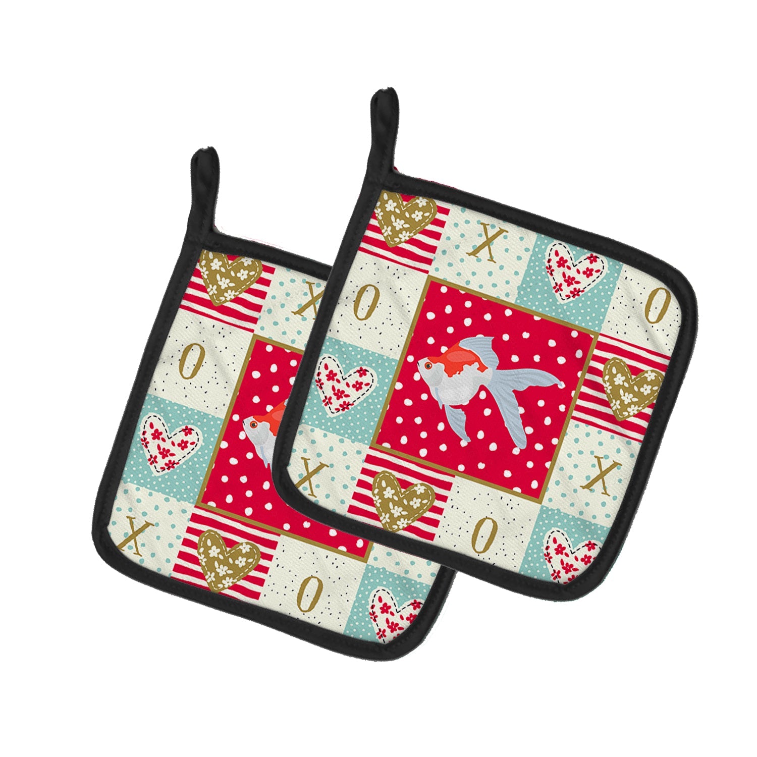 Tamasaba Goldfish Love Pot Holder Set of 2 Heat Resistant Quilted Hot Pads 7.5 x 7.5 Inch, Insulated Kitchen Trivets for Cooking & Baking