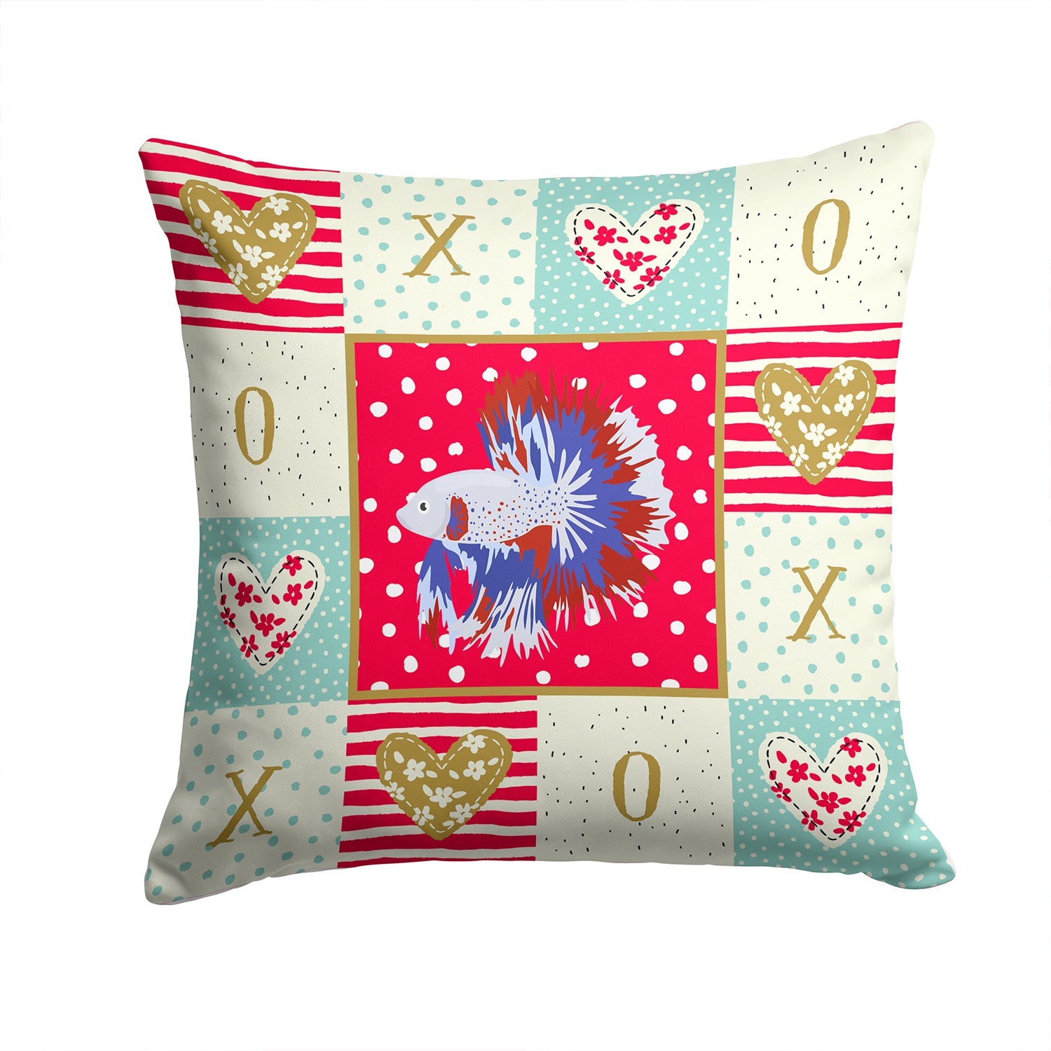 Comb Tail Betta Love Decorative Throw Pillow 14x14 Indoor Outdoor Accent Cushion, Fabric Cover with Insert for Sofa, Bed, Porch & Living Room