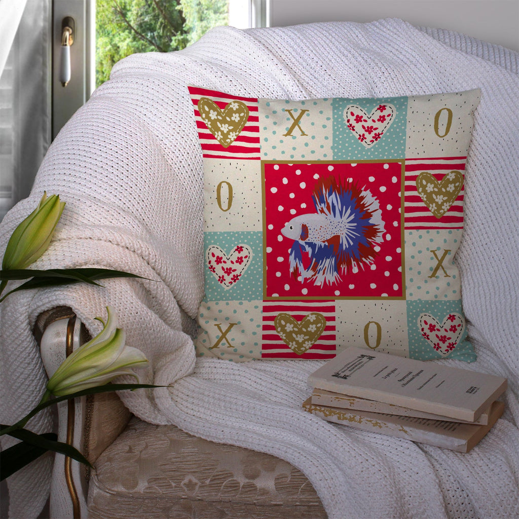 Comb Tail Betta Love Decorative Throw Pillow 14x14 Indoor Outdoor Accent Cushion, Fabric Cover with Insert for Sofa, Bed, Porch & Living Room