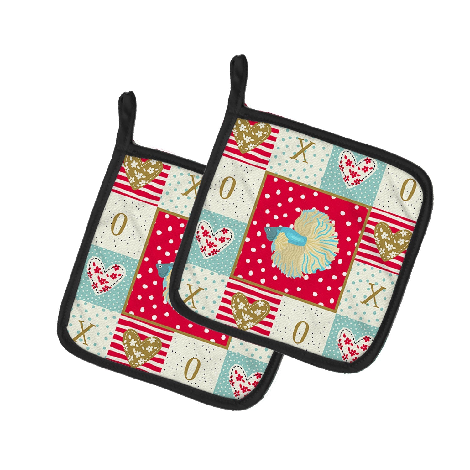 Elephant Ear Betta Love Pot Holder Set of 2 Heat Resistant Quilted Hot Pads 7.5 x 7.5 Inch, Insulated Kitchen Trivets for Cooking & Baking