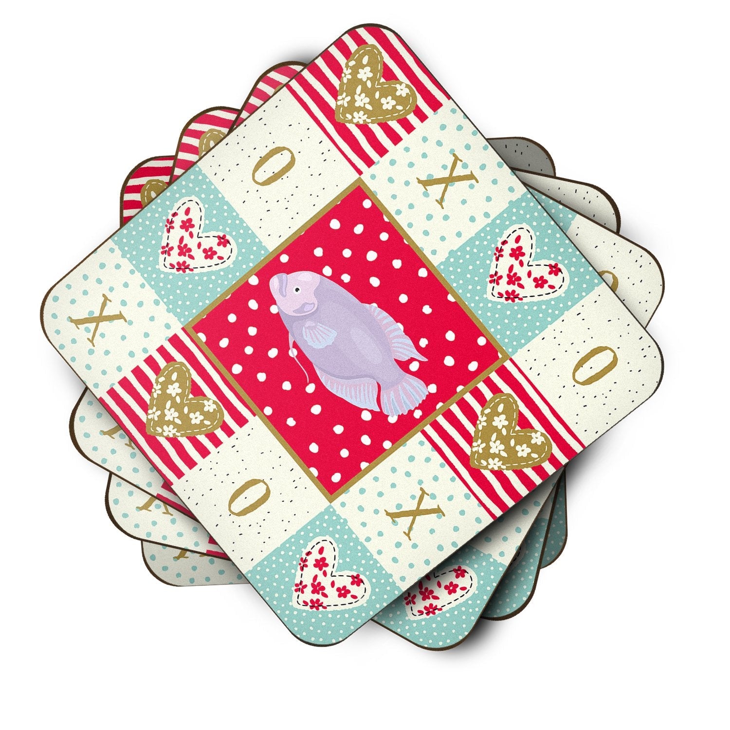 Giant Gourami Love Foam Coasters Set of 4 Cup Coasters for Indoor Outdoor, Tabletop Protection, Anti Slip, Mouse pad Material