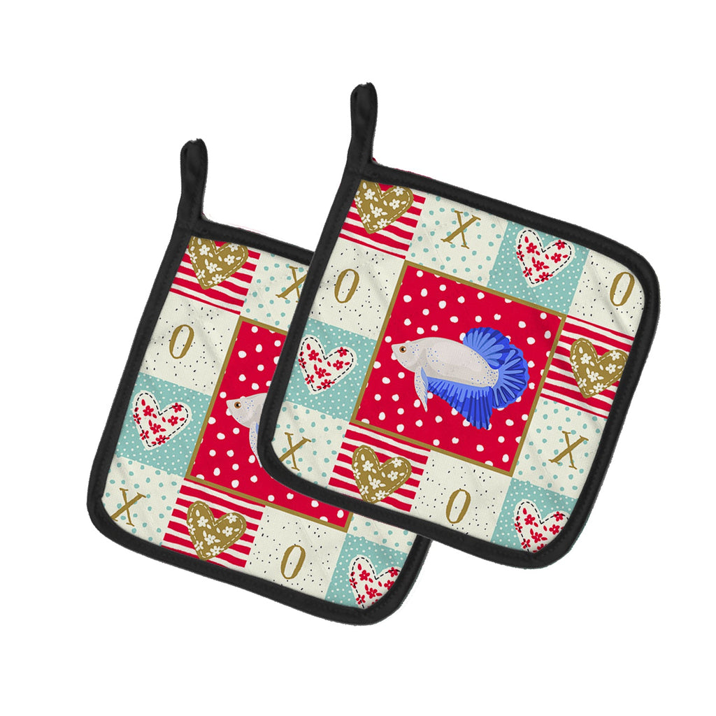 Plakat Betta Love Pot Holder Set of 2 Heat Resistant Quilted Hot Pads 7.5 x 7.5 Inch, Insulated Kitchen Trivets for Cooking & Baking