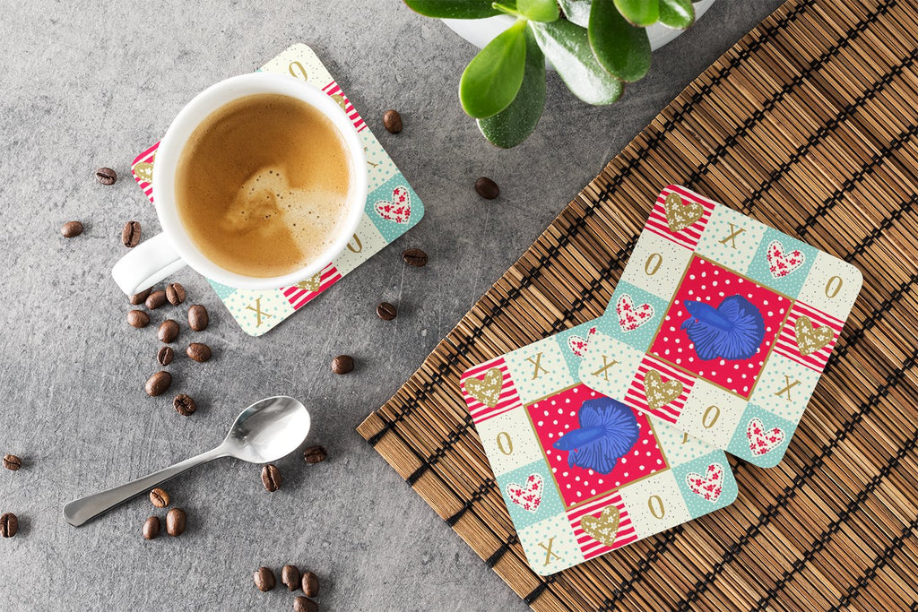 Super Delta Tail Betta Love Foam Coasters Set of 4 Cup Coasters for Indoor Outdoor, Tabletop Protection, Anti Slip, Mouse pad Material
