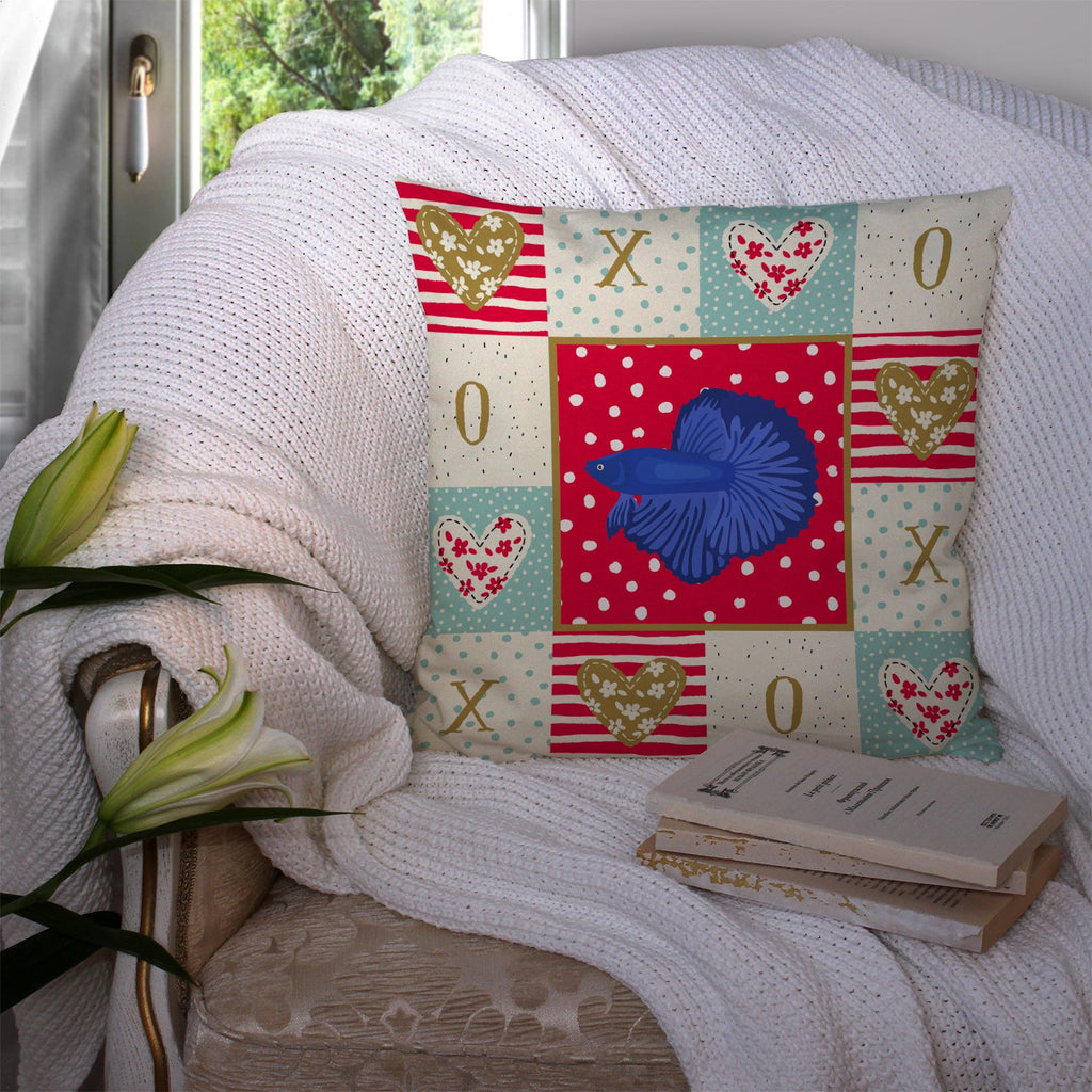 Super Delta Tail Betta Love Decorative Throw Pillow 14x14 Indoor Outdoor Accent Cushion, Fabric Cover with Insert for Sofa, Bed, Porch & Living Room