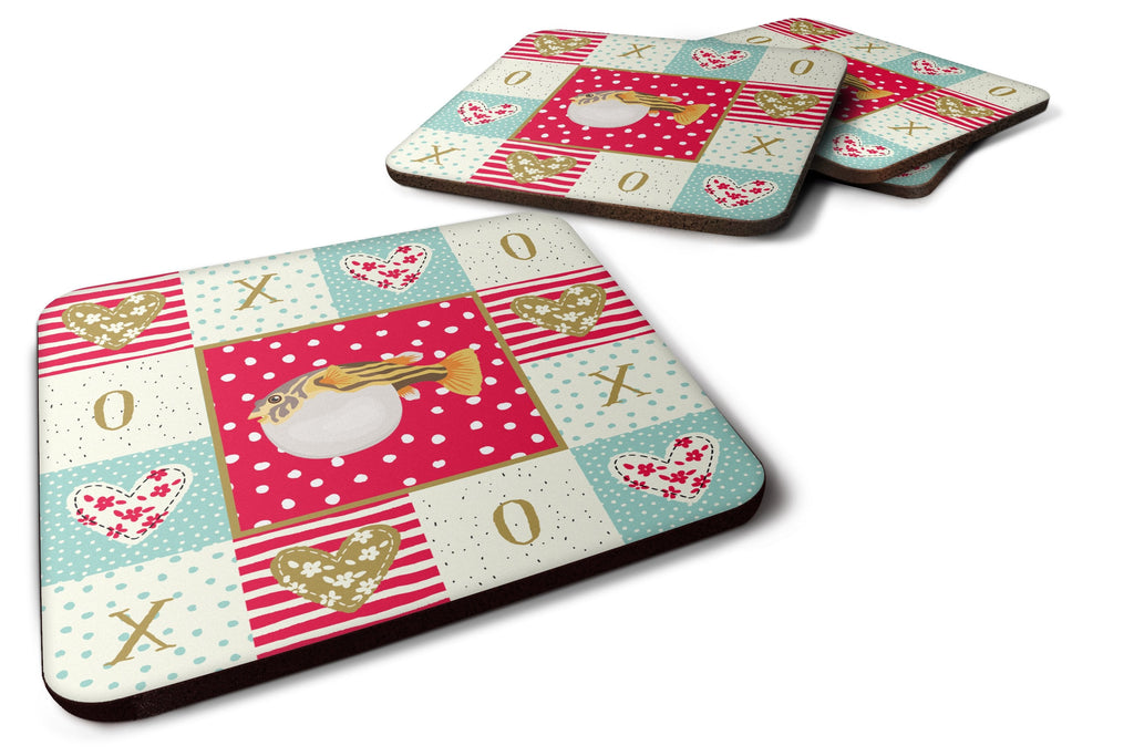 Puffer Fish Love Foam Coasters Set of 4 Cup Coasters for Indoor Outdoor, Tabletop Protection, Anti Slip, Mouse pad Material