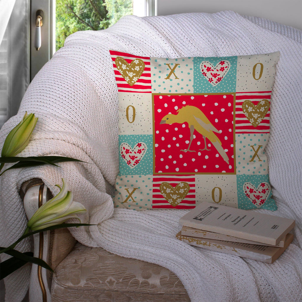 Belgian Hunchback Canary Love Decorative Throw Pillow 14x14 Indoor Outdoor Accent Cushion, Fabric Cover with Insert for Sofa, Bed, Porch & Living Room