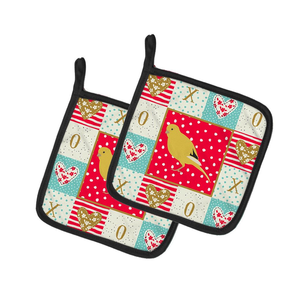 Border Canary Love Pot Holder Set of 2 Heat Resistant Quilted Hot Pads 7.5 x 7.5 Inch, Insulated Kitchen Trivets for Cooking & Baking