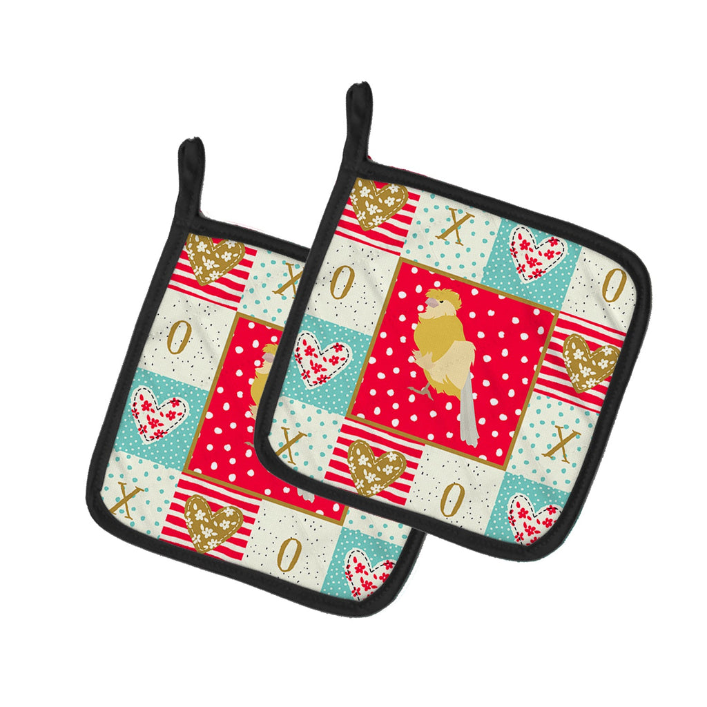 French Curly Canary Love Pot Holder Set of 2 Heat Resistant Quilted Hot Pads 7.5 x 7.5 Inch, Insulated Kitchen Trivets for Cooking & Baking
