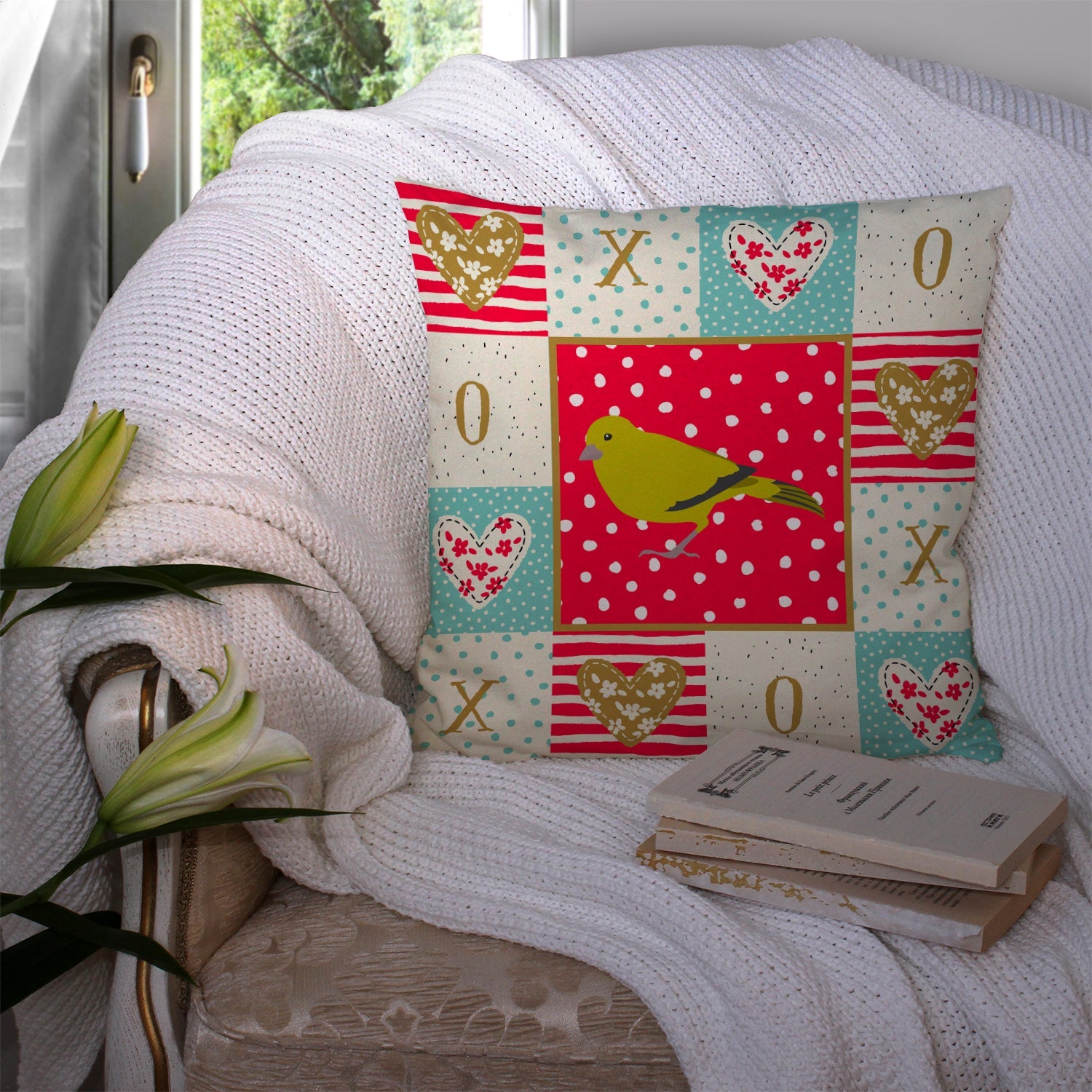 London Canary Love Decorative Throw Pillow 14x14 Indoor Outdoor Accent Cushion, Fabric Cover with Insert for Sofa, Bed, Porch & Living Room