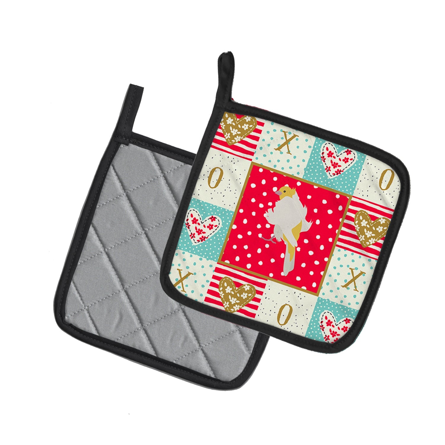 Parisian Trumpeter Canary Love Pot Holder Set of 2 Heat Resistant Quilted Hot Pads 7.5 x 7.5 Inch, Insulated Kitchen Trivets for Cooking & Baking