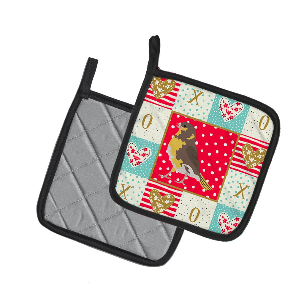 Spanish Canary Love Pot Holder Set of 2 Heat Resistant Quilted Hot Pads 7.5 x 7.5 Inch, Insulated Kitchen Trivets for Cooking & Baking
