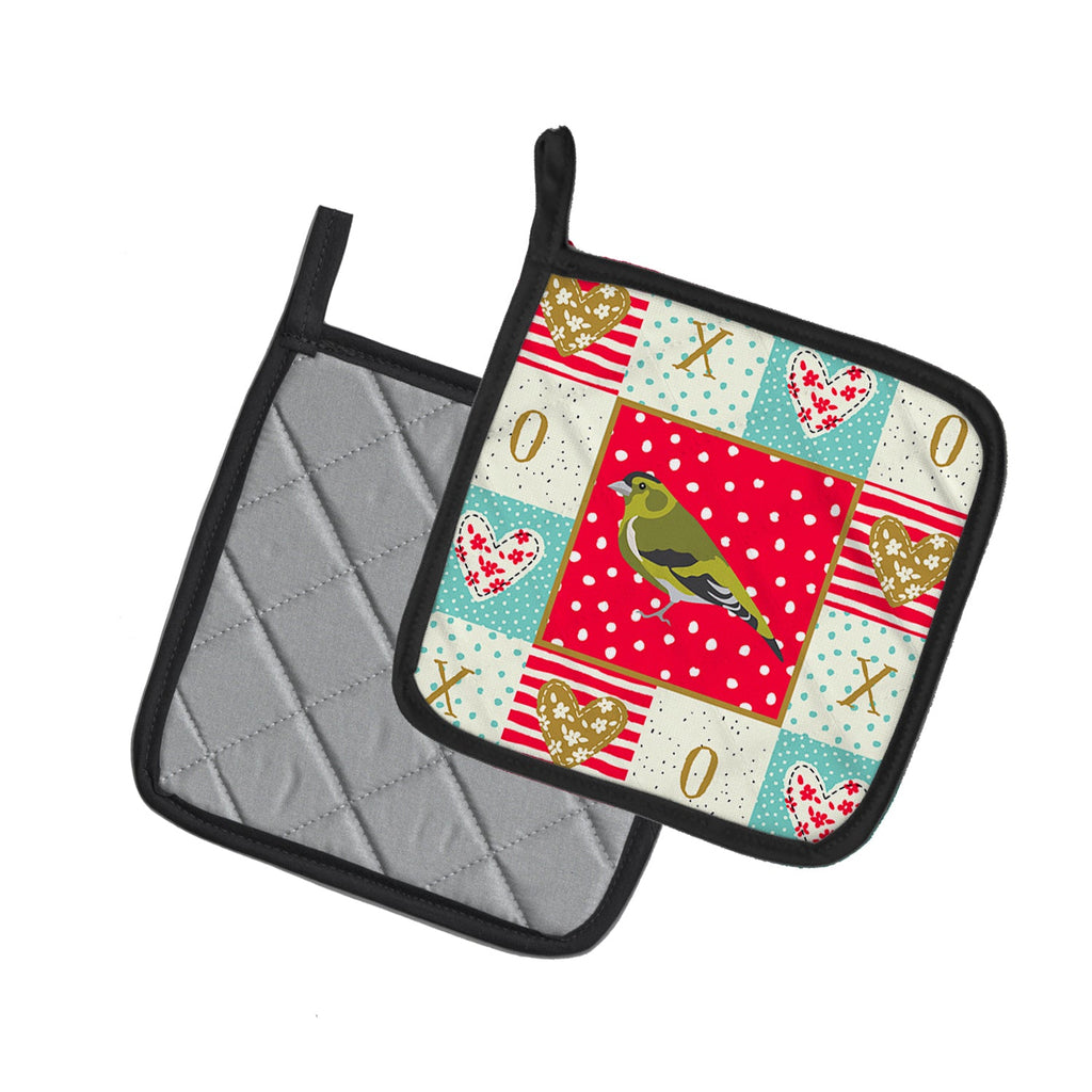Siskin Love Pot Holder Set of 2 Heat Resistant Quilted Hot Pads 7.5 x 7.5 Inch, Insulated Kitchen Trivets for Cooking & Baking