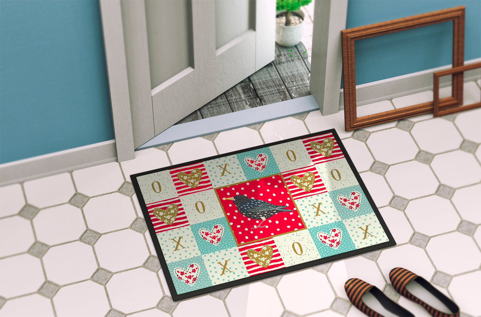Starling Love Doormat Indoor Outdoor 24H X 36W Front Door Mat Rugs for Entryway, Non Slip Washable Low Pile,