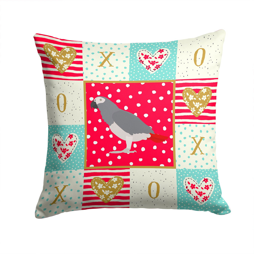 African Grey Parrot Love Decorative Throw Pillow 14x14 Indoor Outdoor Accent Cushion, Fabric Cover with Insert for Sofa, Bed, Porch & Living Room