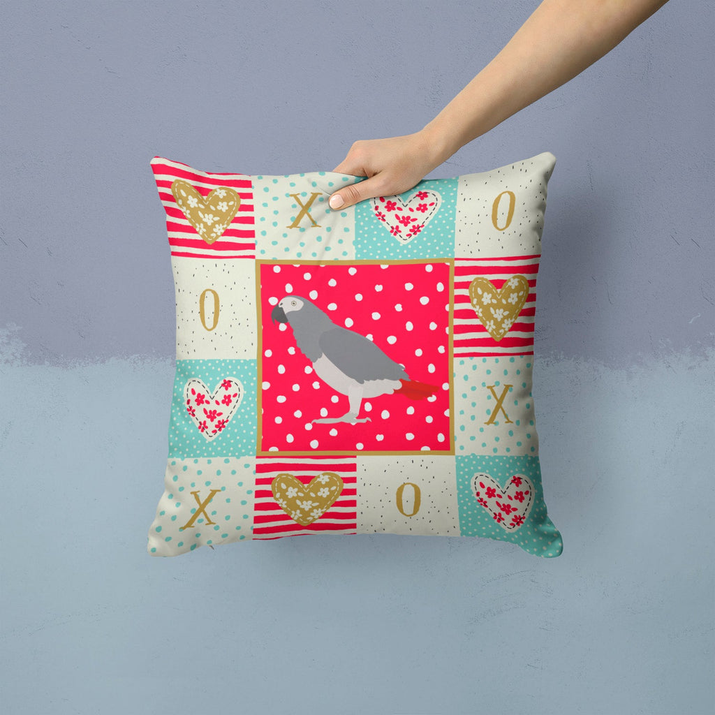 African Grey Parrot Love Decorative Throw Pillow 14x14 Indoor Outdoor Accent Cushion, Fabric Cover with Insert for Sofa, Bed, Porch & Living Room