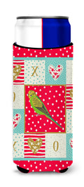Budgerigar Love Slim Can Hugger , Insulated Foam Hugger for 12 oz Slim Cans, Beer Bottles & Water Bottles, Printed in USA