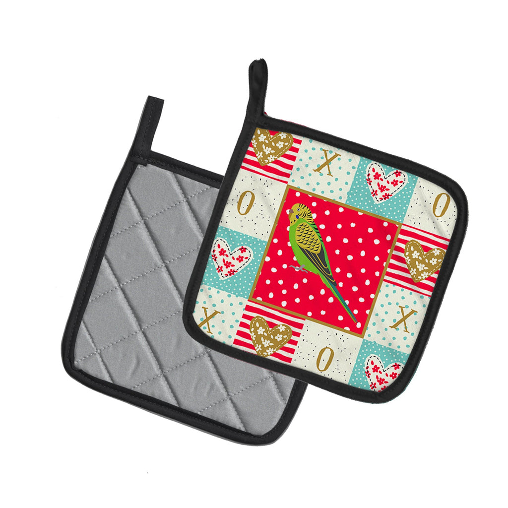 Budgerigar Love Pot Holder Set of 2 Heat Resistant Quilted Hot Pads 7.5 x 7.5 Inch, Insulated Kitchen Trivets for Cooking & Baking