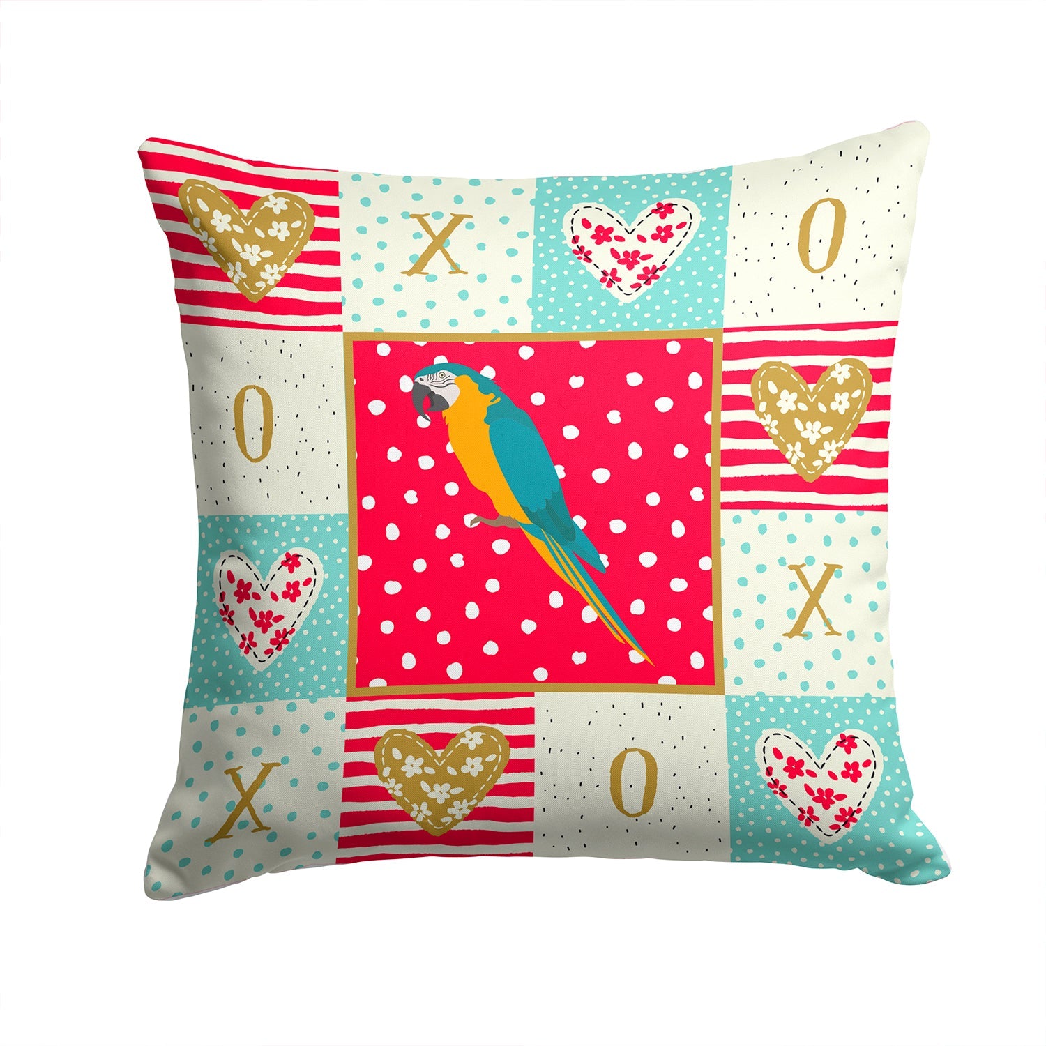 Macaw Love Decorative Throw Pillow 14x14 Indoor Outdoor Accent Cushion, Fabric Cover with Insert for Sofa, Bed, Porch & Living Room