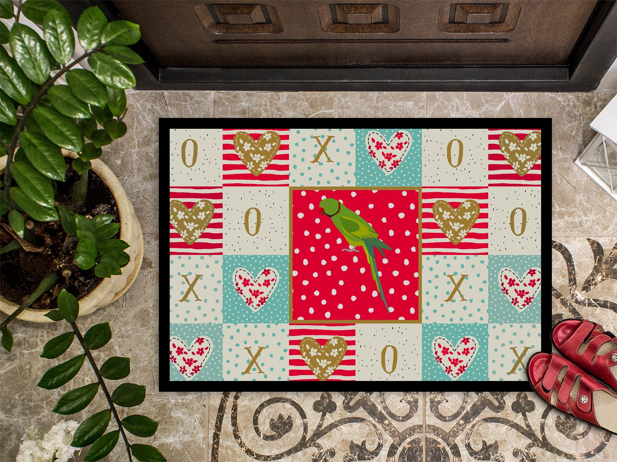 Ring-Necked Parakeet Love Doormat Indoor Outdoor 24H X 36W Front Door Mat Rugs for Entryway, Non Slip Washable Low Pile,