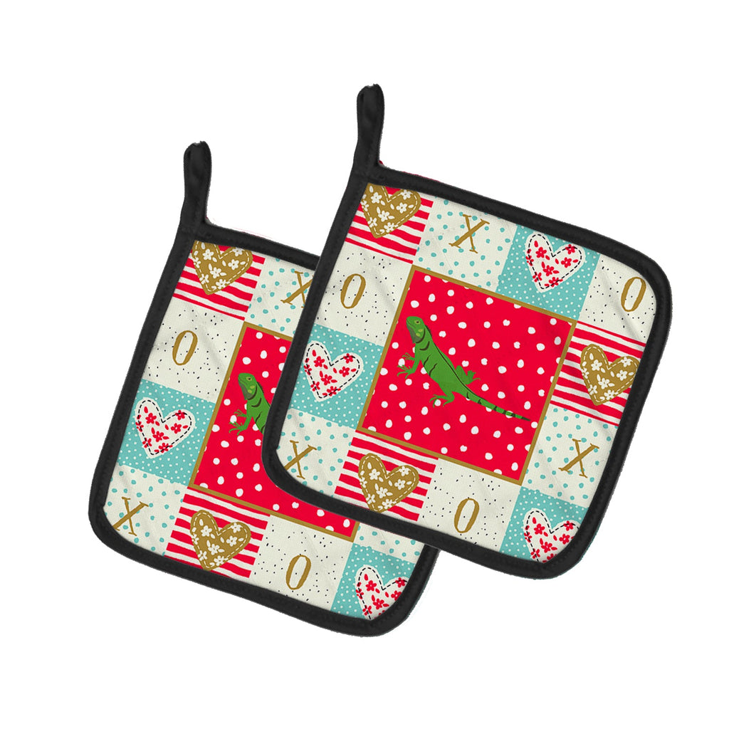 Iguana Pot Holder Set of 2 Heat Resistant Quilted Hot Pads 7.5 x 7.5 Inch, Insulated Kitchen Trivets for Cooking & Baking