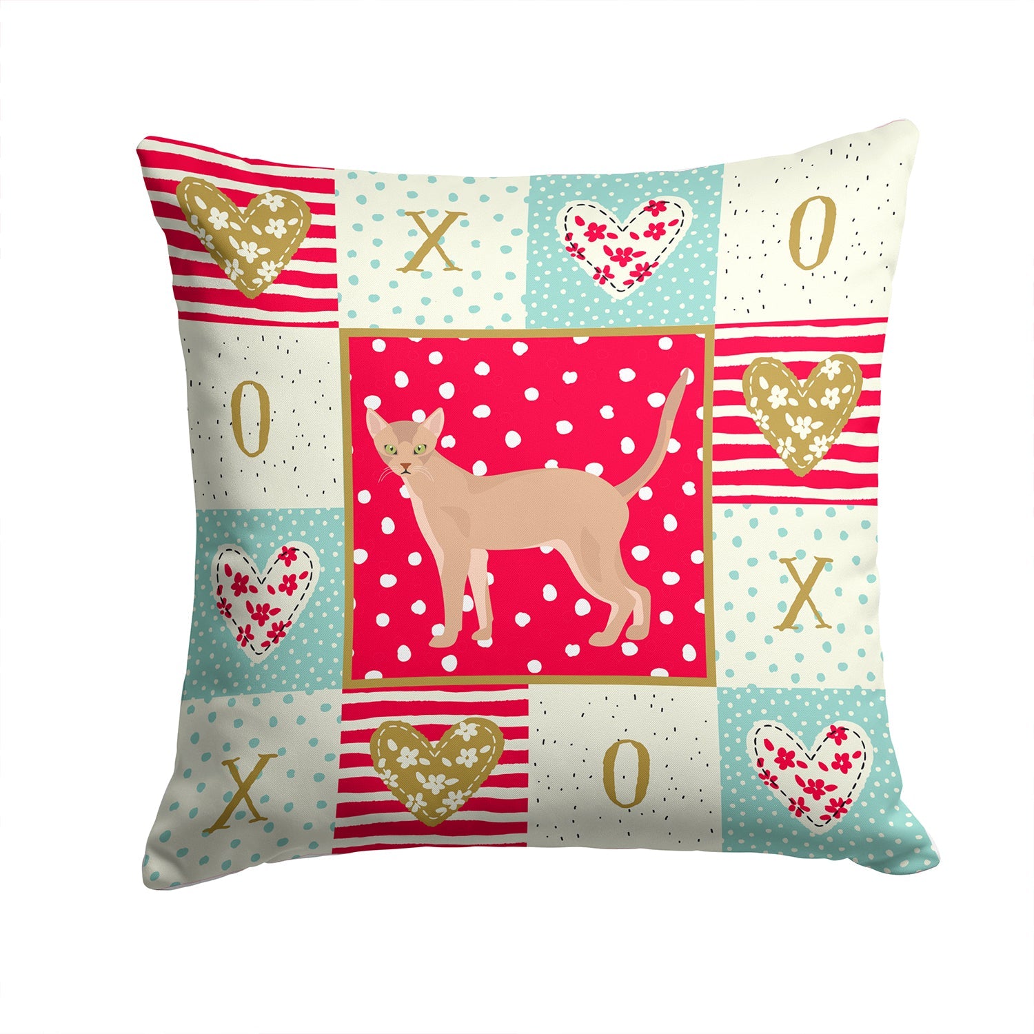 Fawn Abyssinian Cat Love Decorative Throw Pillow 14x14 Indoor Outdoor Accent Cushion, Fabric Cover with Insert for Sofa, Bed, Porch & Living Room