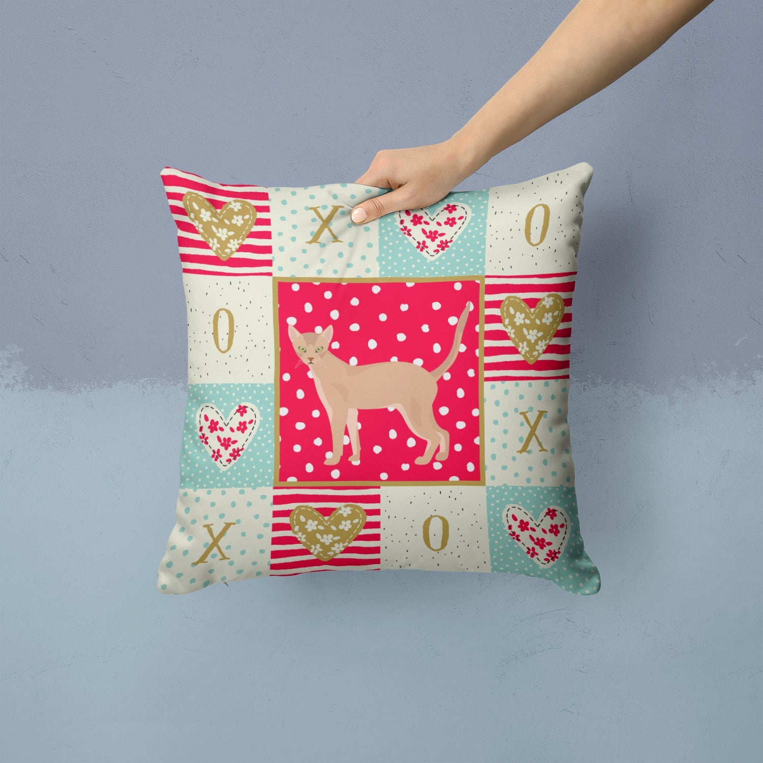 Fawn Abyssinian Cat Love Decorative Throw Pillow 14x14 Indoor Outdoor Accent Cushion, Fabric Cover with Insert for Sofa, Bed, Porch & Living Room