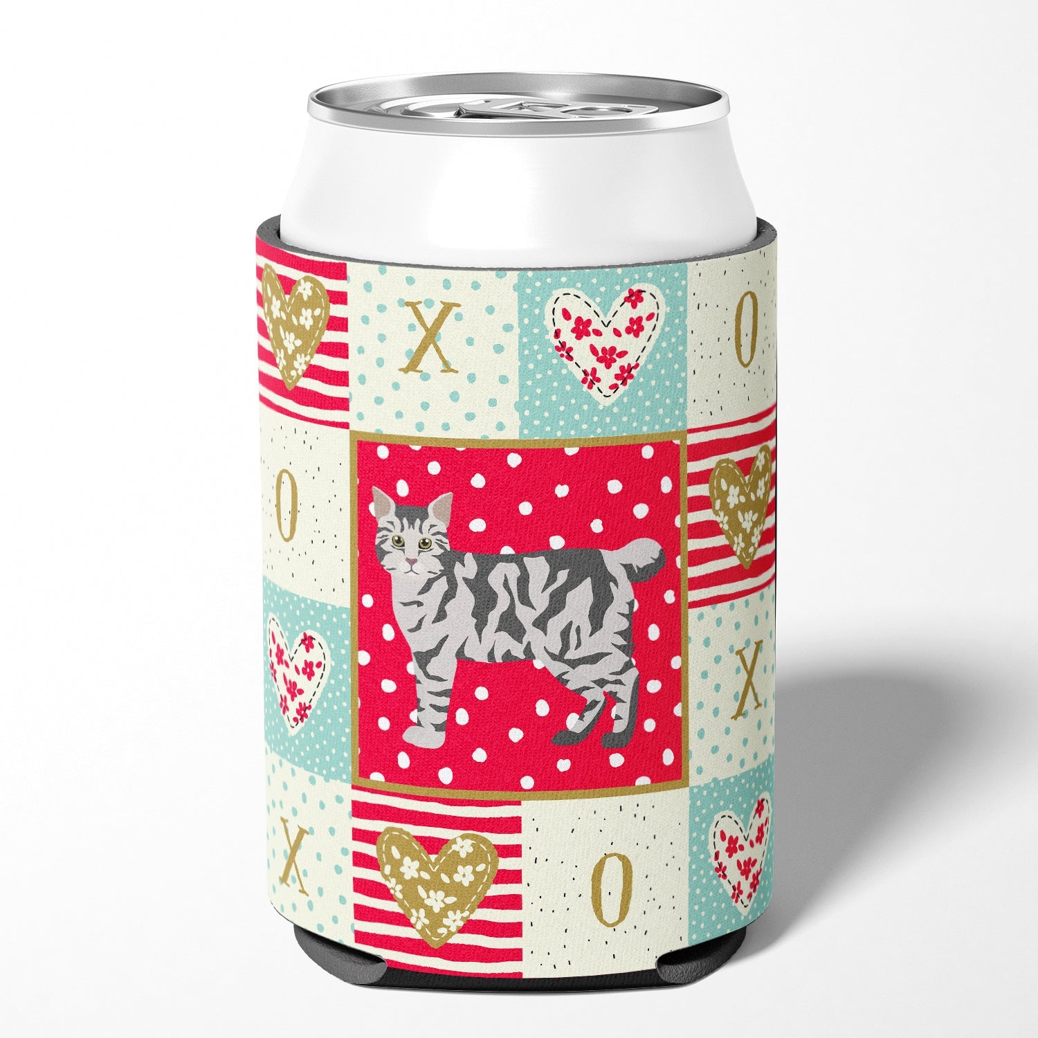 American Bobtail #1 Cat Love Can or Bottle Hugger Cooler Sleeve for Standard 12 oz Cans, Insulated Foam Beer & Soda Can Hugger Reusable