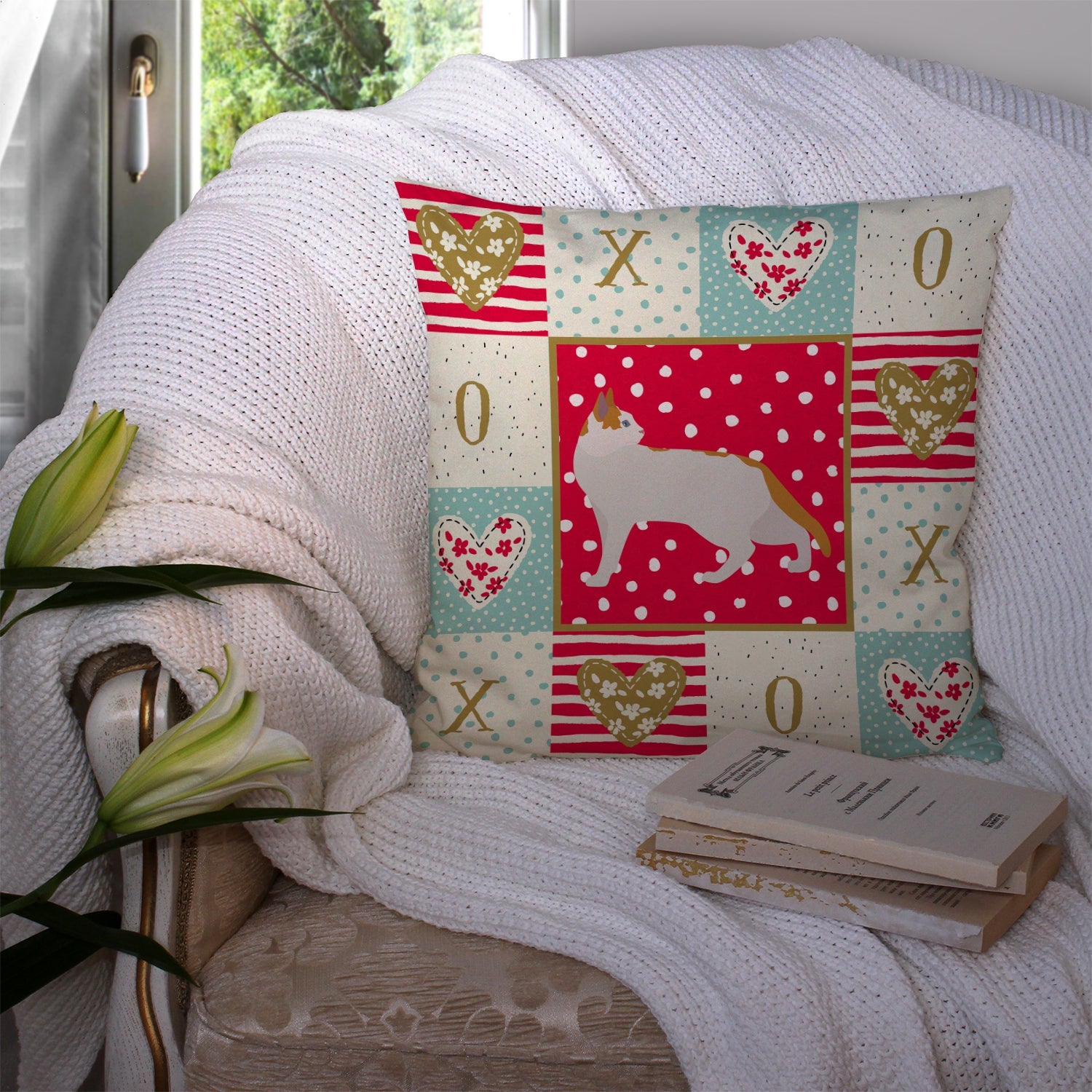 Arabian Mau Cat Love Decorative Throw Pillow 14x14 Indoor Outdoor Accent Cushion, Fabric Cover with Insert for Sofa, Bed, Porch & Living Room