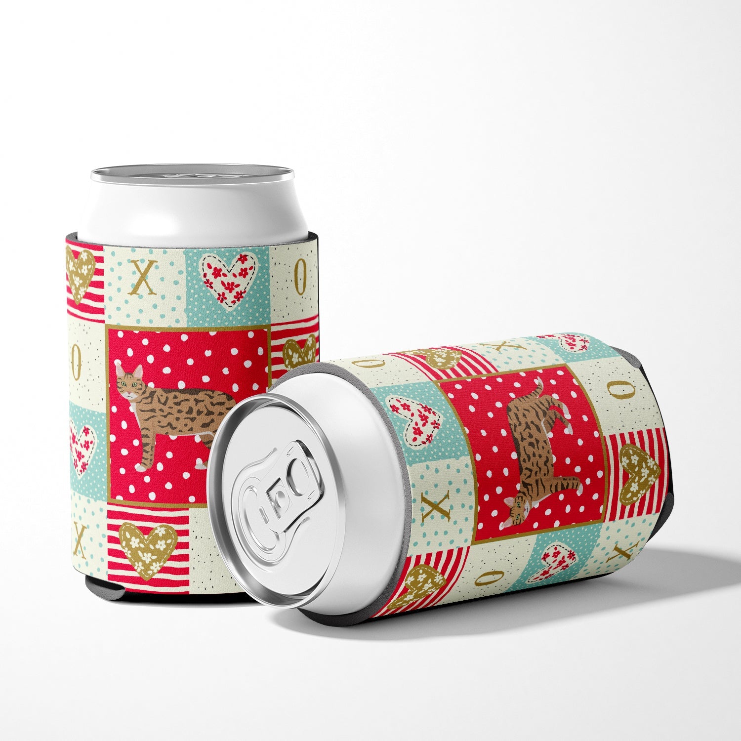 California Spangled #2 Cat Love Can or Bottle Hugger Cooler Sleeve for Standard 12 oz Cans, Insulated Foam Beer & Soda Can Hugger Reusable