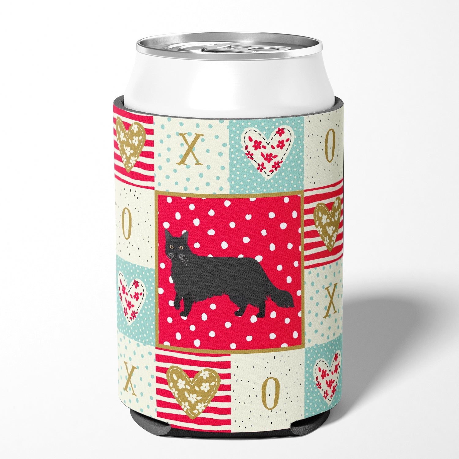 Black Chantilly Tiffany Cat Love Can or Bottle Hugger Cooler Sleeve for Standard 12 oz Cans, Insulated Foam Beer & Soda Can Hugger Reusable
