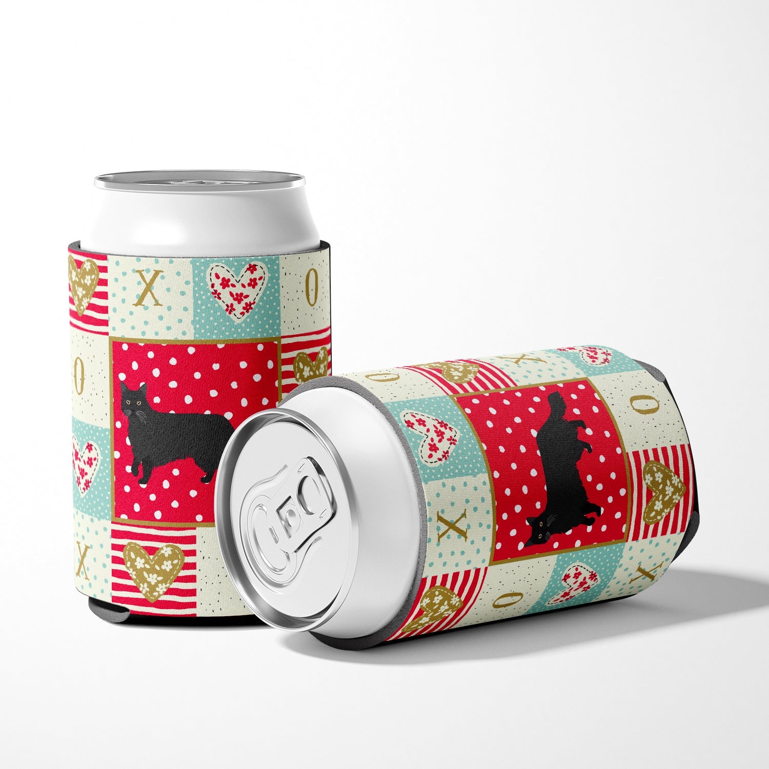 Black Chantilly Tiffany Cat Love Can or Bottle Hugger Cooler Sleeve for Standard 12 oz Cans, Insulated Foam Beer & Soda Can Hugger Reusable