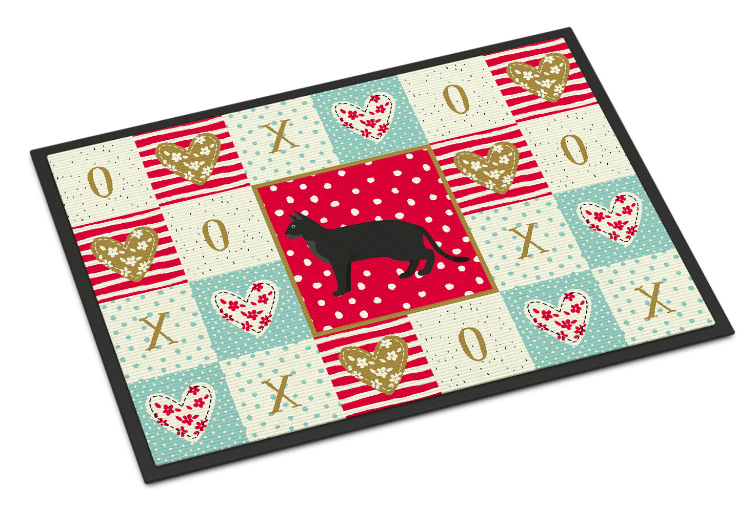 Chausie Black Cat Love Doormat Indoor Outdoor 24H X 36W Front Door Mat Rugs for Entryway, Non Slip Washable Low Pile,