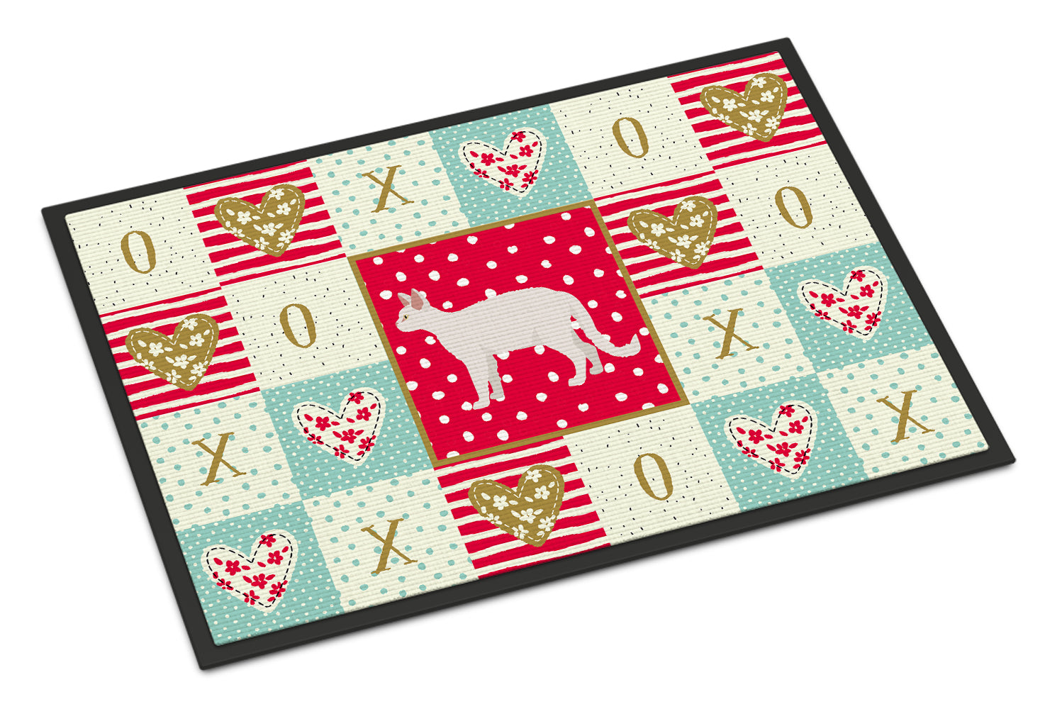 White Devon Rex Cat Love Doormat Indoor Outdoor 18H X 27W Front Door Mat Rugs for Entryway, Non Slip Washable